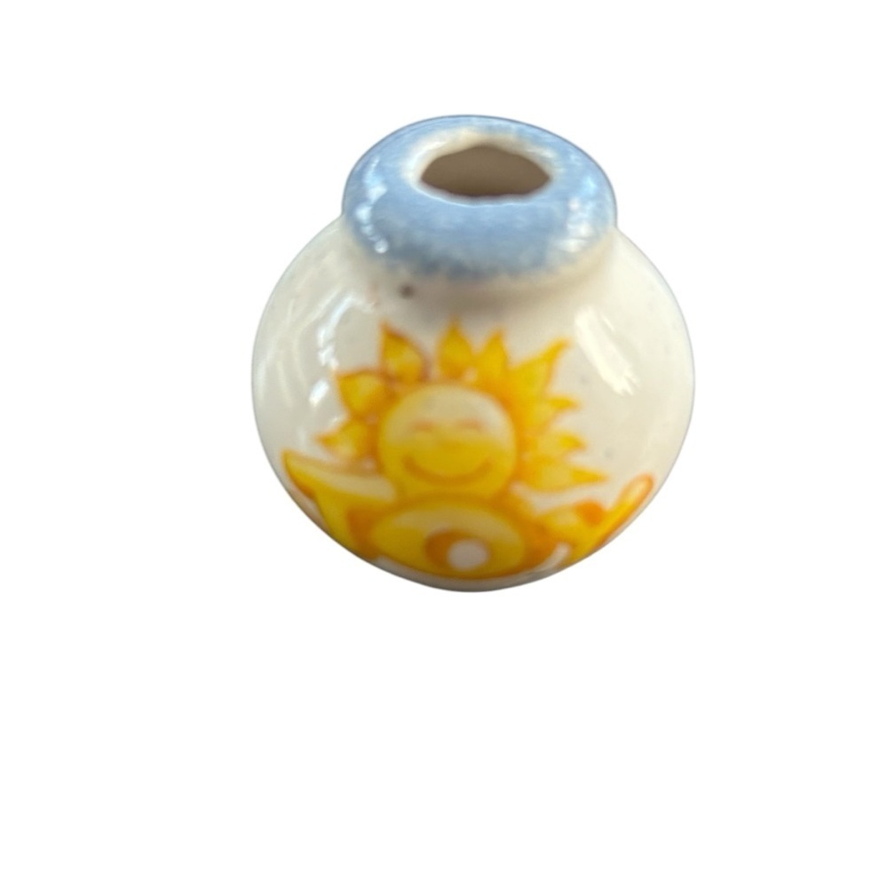Rare, unique Mexican Folk Art Hand painted vase, miniature, Sun, JOY